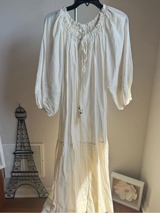 NWT A Loves A Cream Cotton Maxi Dress Boho Peasant Tiered Lace Trim 100% Cotton - Picture 3 of 9